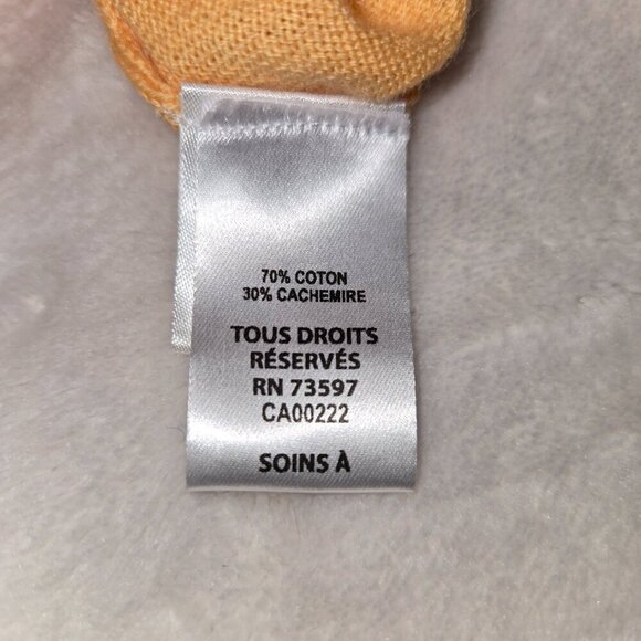 Raffi Cashmere V-Neck front and back Off The Shoulder Sweater, M, Peach Color - Picture 3 of 9